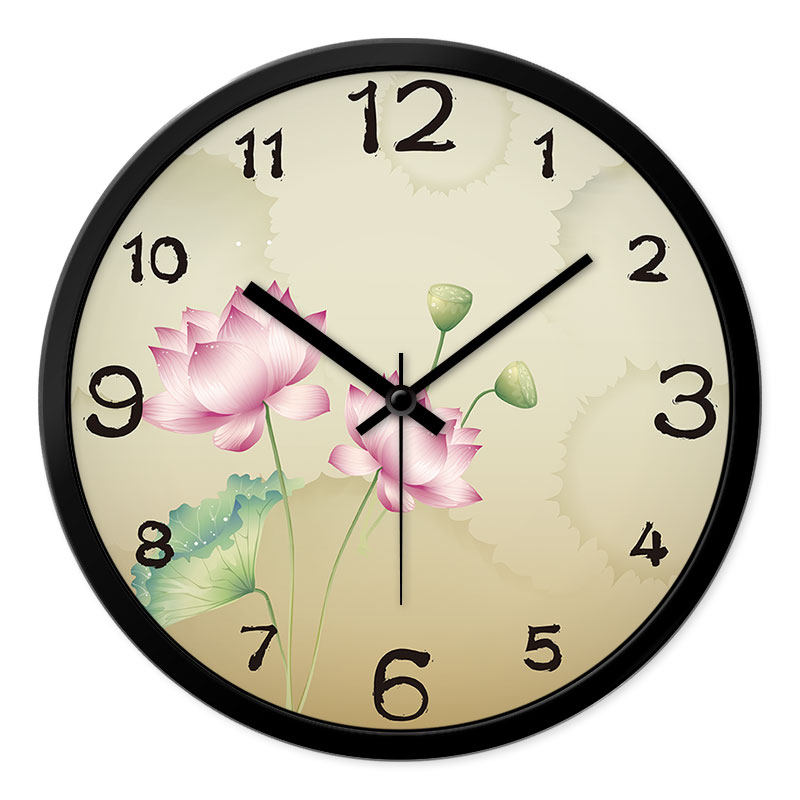 摩门艺术挂钟中国风荷花挂表客厅餐厅创意卧室静音现代时尚石英钟