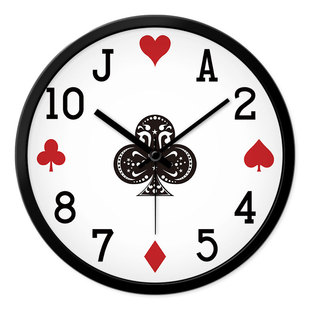 摩门正品挂钟扑克牌图案钟表客厅创意卧室静音个性时尚时钟电子钟