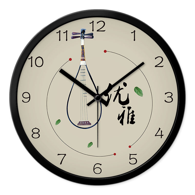MOMEN/摩门中国风琵琶茶艺居茶馆书房中式挂钟客厅创意静音时钟表
