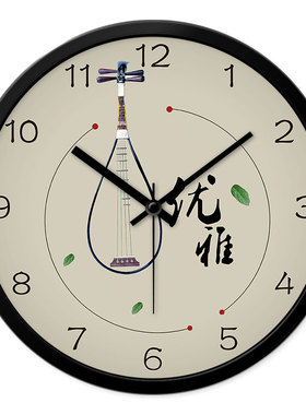 MOMEN/摩门中国风琵琶茶艺居茶馆书房中式挂钟客厅创意静音时钟表