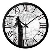 MOMEN 大挂钟钟塔图案创意卧室静音扫秒时钟电子石英钟表 摩门欧式