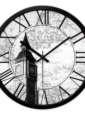 MOMEN/摩门欧式大挂钟钟塔图案创意卧室静音扫秒时钟电子石英钟表