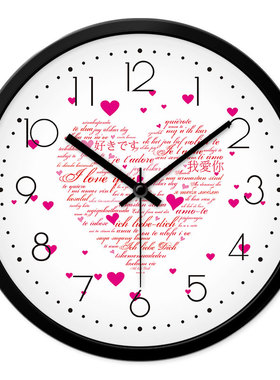 MOMEN/摩门结婚挂钟爱情象征图案卧室静音爱心时钟石英钟表圆形钟