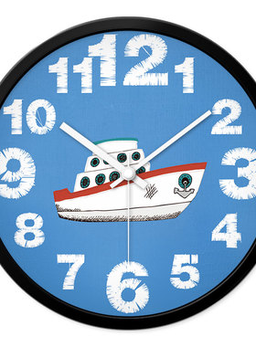 MOMEN/摩门儿童房可爱卡通轮船挂钟卧室客厅静音创意电子石英钟表