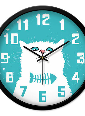 MOMEN/摩门挂钟可爱小猫cat卡通时钟儿童房间静音客厅石英钟表