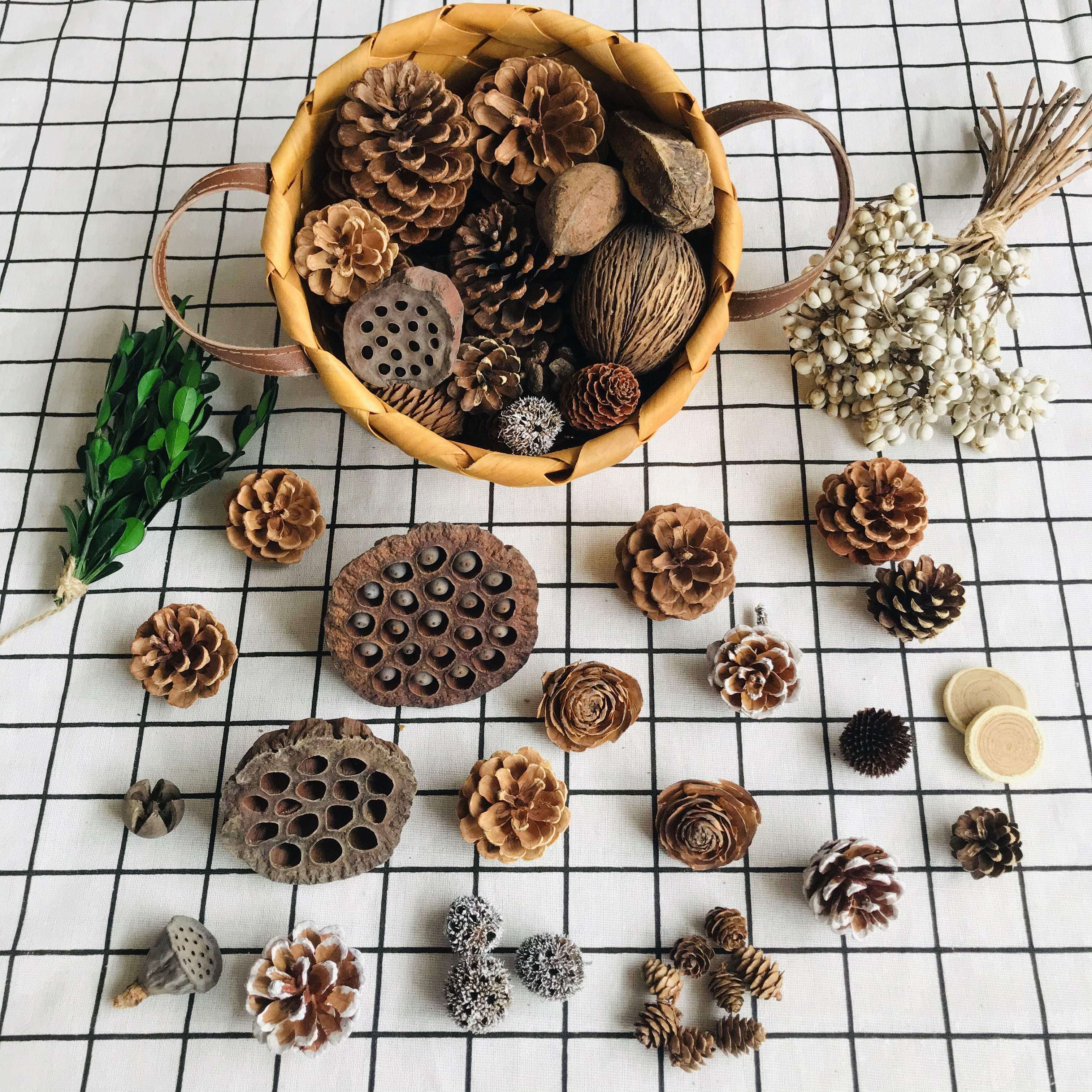 包邮100个松果装饰干花包手工创意diy材料包树叶干树枝鱼鳞松塔,家居饰品,干花/花瓣/干花包/干树枝,淘宝优惠券,粉丝福利购,淘宝优惠卷