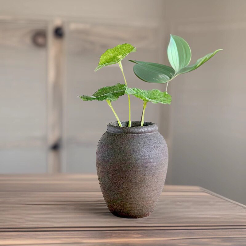 迷你水培小花瓶陶瓷复古餐桌装饰品摆件办公室桌面绿植铜钱草茶玩