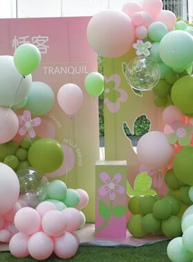 森系气球拱门粉色果绿色学校运动会生日店庆开业商场布置装饰