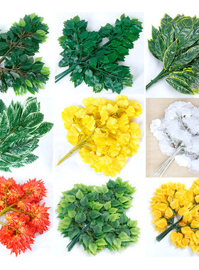 仿真榕树叶 过胶塑料芒果银杏叶假树枝绿色植物叶榕树枝园林装饰