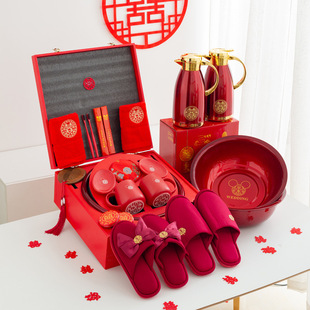 结婚陪嫁套装 女方备婚用品新娘家高级嫁妆婚礼洗漱红脸盆套装
