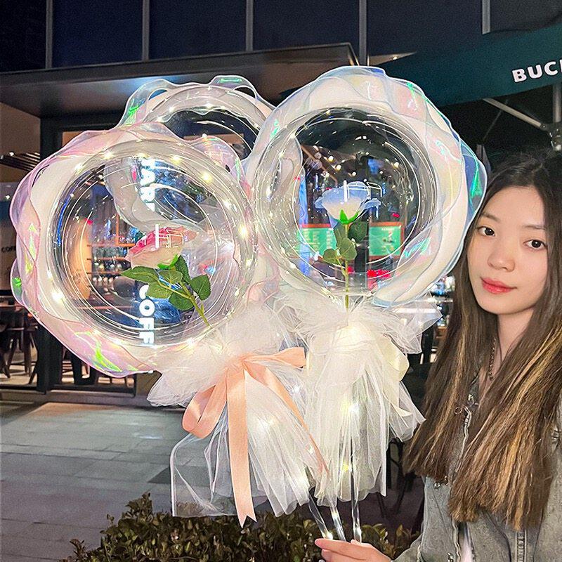 发光波波球玫瑰花花束气球带灯情人节礼物火夜市摆摊玩具图片
