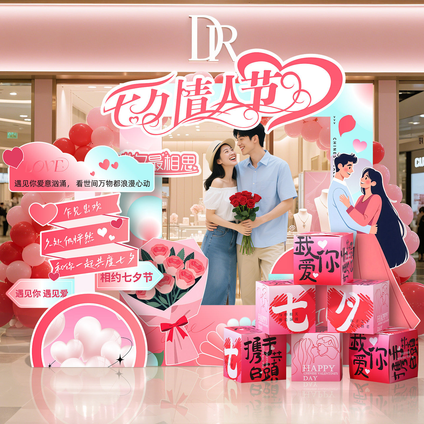 七夕情人节氛围感场景布置装饰相框kt板商场活动拍照道具打卡摆件,女装/女士精品,连衣裙,淘宝优惠券,粉丝福利购,淘宝优惠卷