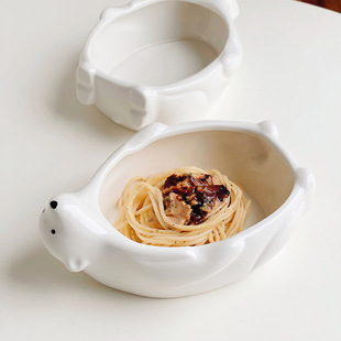 日式北极熊陶瓷碗盘椭圆盘沙拉甜品餐具套装面碗饭碗汤碗