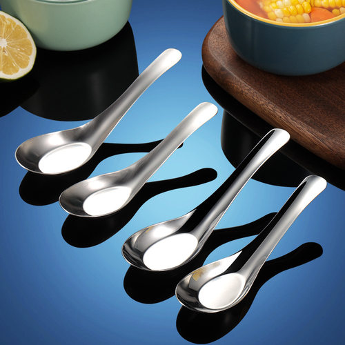 陀螺三锐304不锈钢勺子中式家用平底勺可立加厚汤勺调羹餐具loo