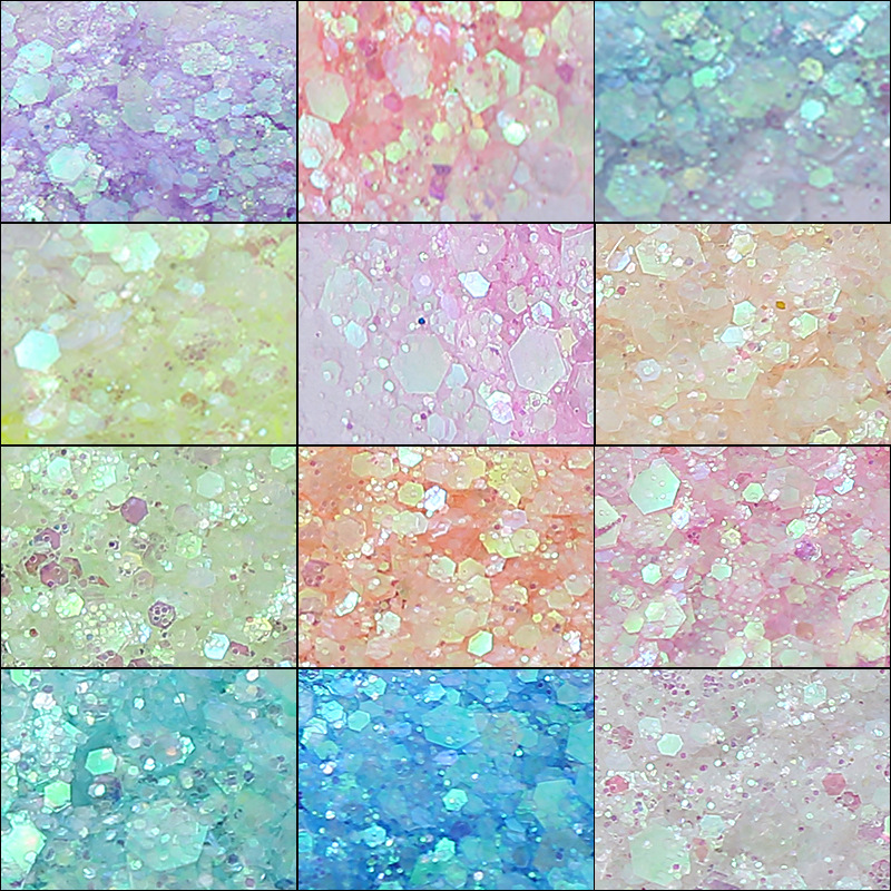 夏日冰透系列闪粉闪片混合大亮片糖果色指甲闪粉填充流沙滴胶材料