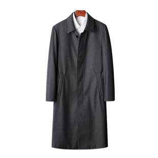 中老年人长款风衣男过膝春秋宽松翻领休闲上衣爸爸装秋装男装大衣