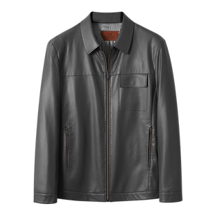 雷军同款翻领PU软皮夹克外套男2025新款加厚加绒商务休闲男装上衣