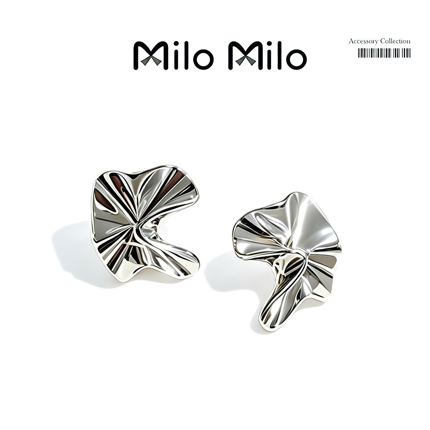 MiloMilo不规则银色耳钉女清冷感S999银针防过敏耳环小众轻奢耳饰