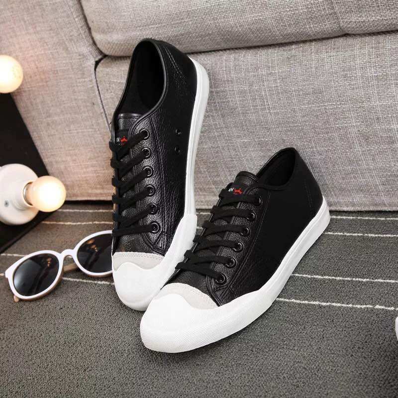 环球男鞋黑色皮面帆布鞋防水小白鞋春秋平底鞋子休闲布鞋板鞋潮鞋