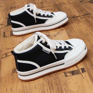 人本开口笑高帮加绒帆布鞋女生2025冬季新款棉鞋小白鞋保暖运动鞋