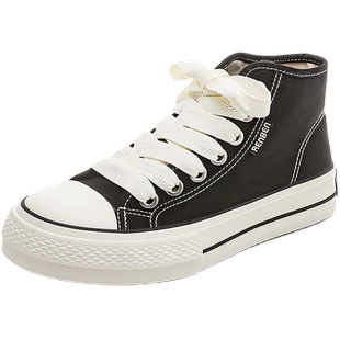 人本高帮帆布鞋女2026春季新款厚底女鞋小白鞋设计百搭高邦板鞋子