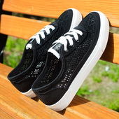 黑色韩版 薄款 板鞋 透气网面百搭2025新款 人本帆布鞋 镂空女鞋 女夏季