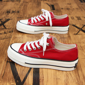 女2026年春季 百搭小白鞋 新款 韩版 正红松糕板鞋 环球红色厚底帆布鞋