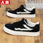 学生复古运动鞋 人本帆布鞋 子 透气黑色男士 休闲板鞋 男2026春季 新款