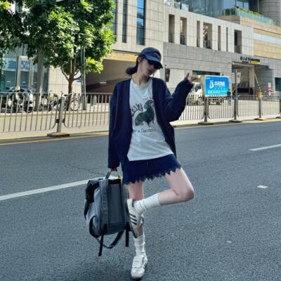 韩系廓形卫衣蕾丝半裙套装