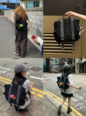 cheers干杯/中古千禧复活款黑绿y2k复古学院帆布男女通用双肩包