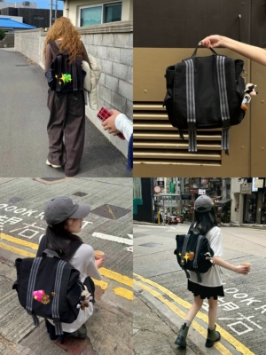 cheers干杯/中古千禧复活款黑绿y2k复古学院帆布男女通用双肩包