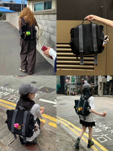 cheers干杯/中古千禧复活款黑绿y2k复古学院帆布男女通用双肩包