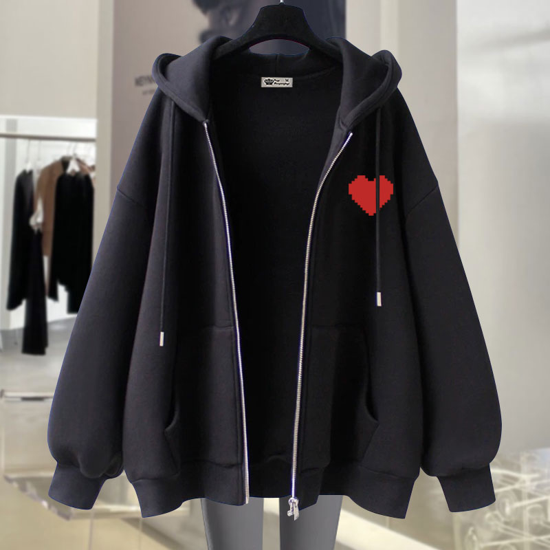 薄款连帽开衫棉气质爱心卫衣女