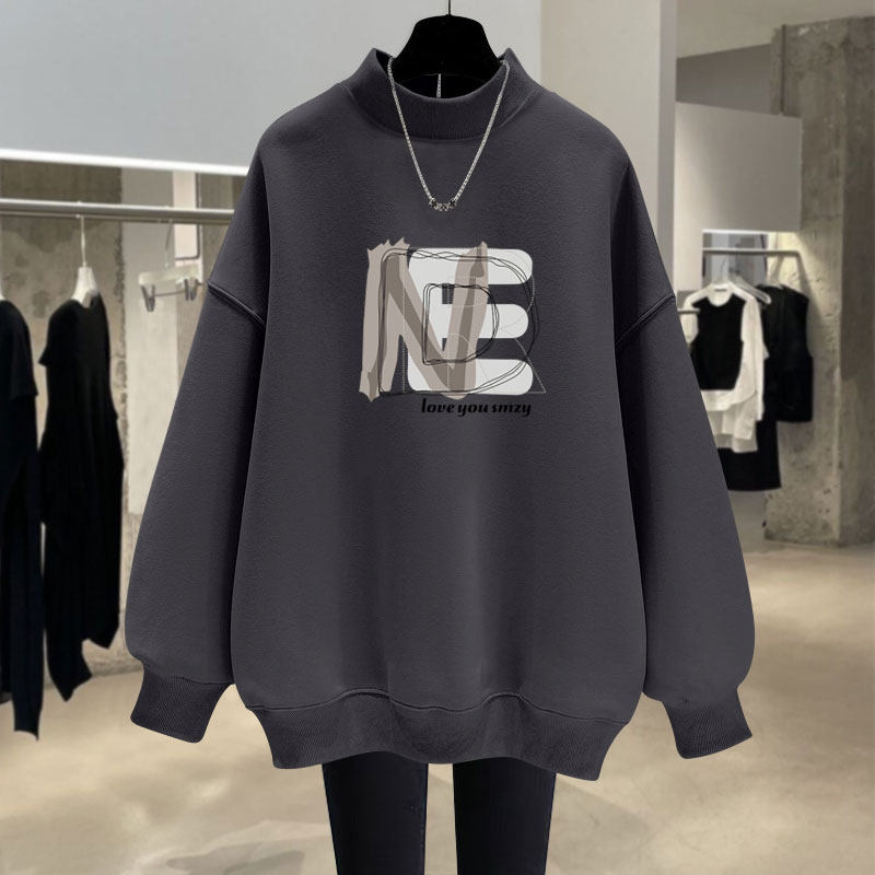 字母设计感半高领卫衣女2025春秋冬宽松慵懒风加绒加厚中长款潮,女装/女士精品,卫衣/绒衫,淘宝优惠券,粉丝福利购,淘宝优惠卷