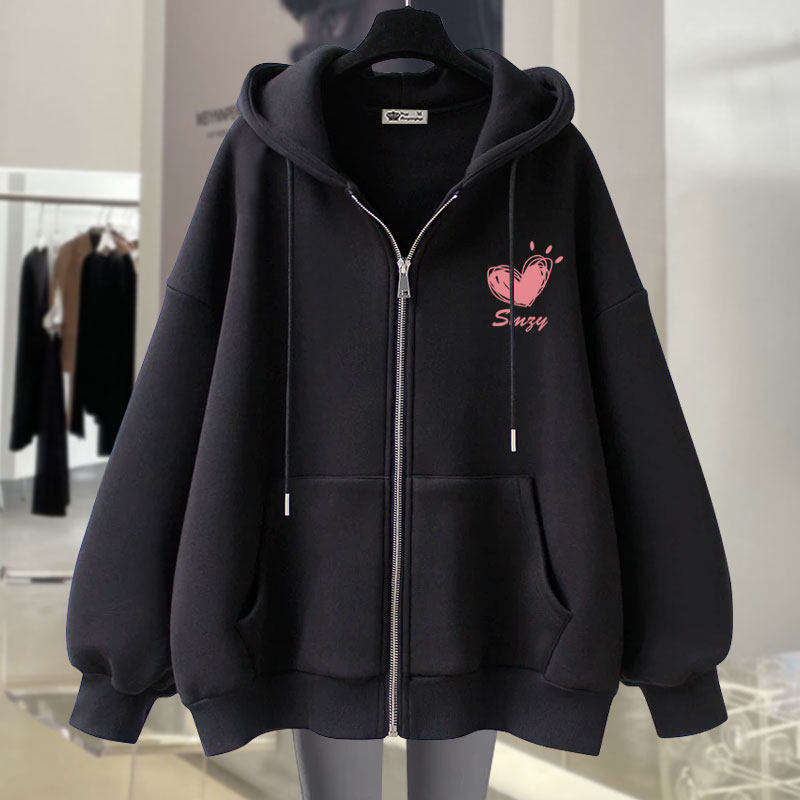2025春秋冬季新款爱心拉链中长款加绒加厚宽松拉链连帽开衫卫衣女,女装/女士精品,卫衣/绒衫,淘宝优惠券,粉丝福利购,淘宝优惠卷