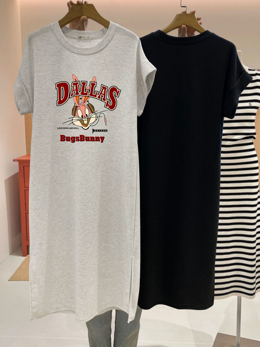 短袖t恤女裙子2025新款夏季美式洋气兔子字母宽松显瘦连衣裙长款,女装/女士精品,连衣裙,淘宝优惠券,粉丝福利购,淘宝优惠卷