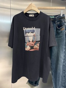 卡通唐老鸭短袖 遮屁股下衣失踪 T恤女2025春夏印花宽松纯棉中长款