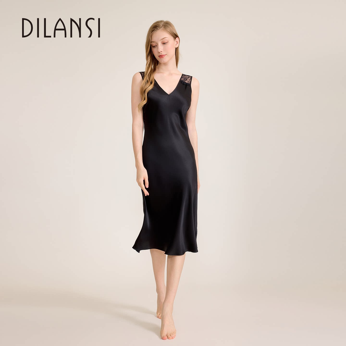 狄兰丝真丝吊带睡裙100%桑蚕丝睡衣女性感纯色丝绸家居服夏季薄款