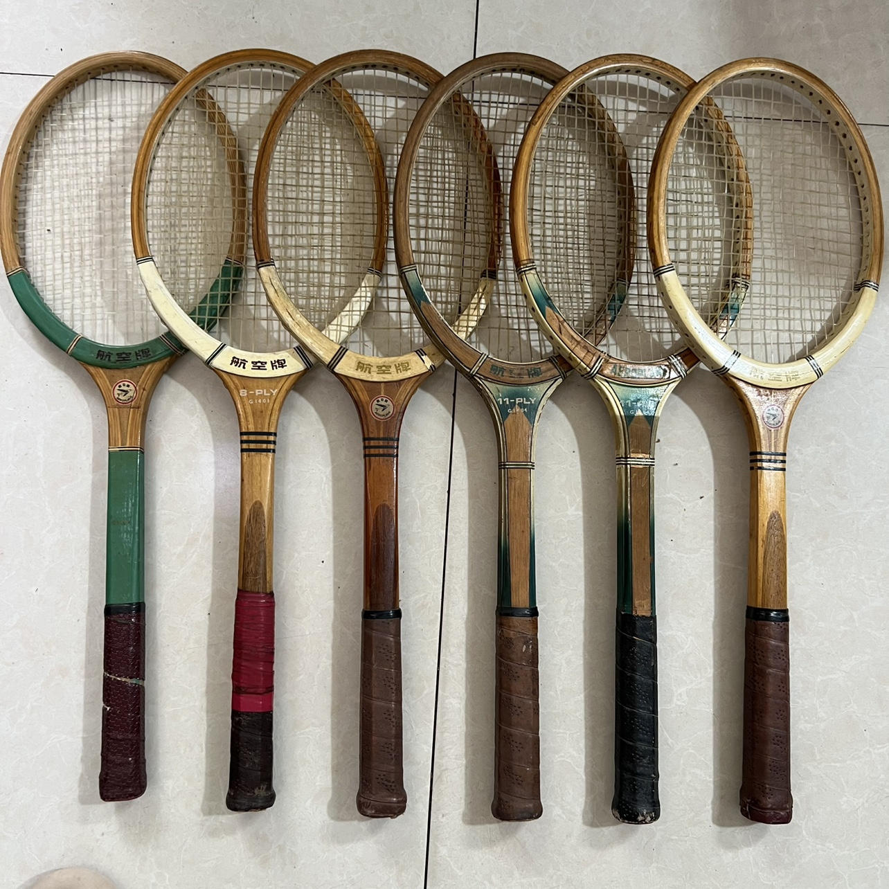 老物件航空牌木质网球拍