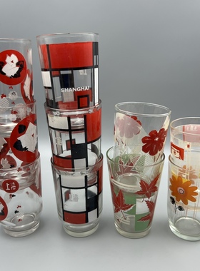 老上海旧物七八十年代玻璃印花杯子摆件复古装饰品怀旧回忆不建用