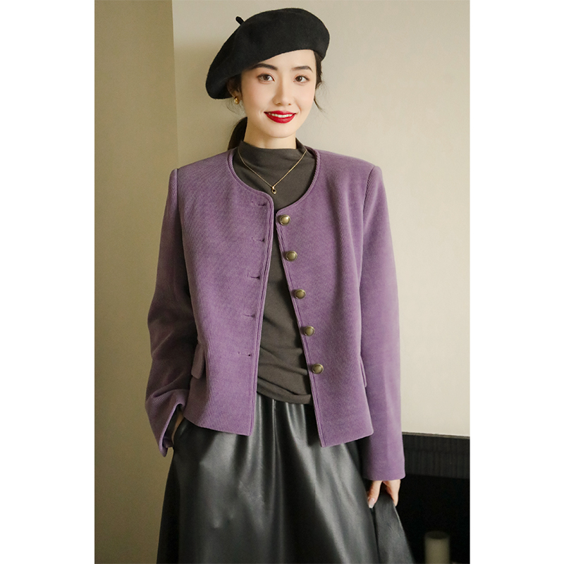 apa studio法式小香风香芋紫开衫短外套女秋冬新款加厚宽松上衣女