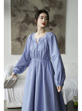 apa studio早春新款雾紫色茶歇法式连衣裙女精致小众设计感灯笼袖