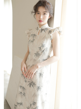 apa studio少女诗集新款新中式轻国风晕染水墨竹影小飞袖连衣裙女