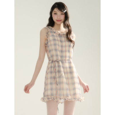 apa studio【天使梦】夏季新款无袖背心吊带连衣裙系带收腰短裙