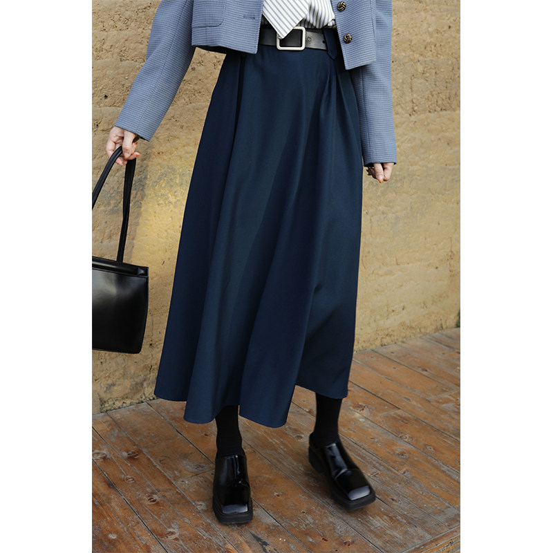 apa studio秋系列 藏蓝色半身裙女中长款复古A字裙秋冬季新款长裙