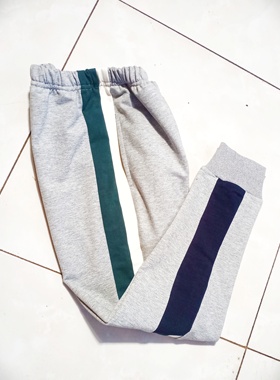 浅灰色校服裤子中小学生休闲运动长裤束腿裤墨绿色白色藏蓝色拼接