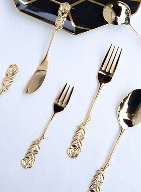 日本制elfin高桑金属不锈钢镀金玫瑰咖啡勺茶勺黄油刀点心叉餐勺