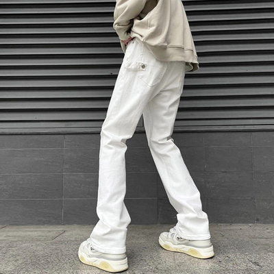 美式vibe风裤子高街欧美高级感白色牛仔裤男款微喇修身窄版直筒裤