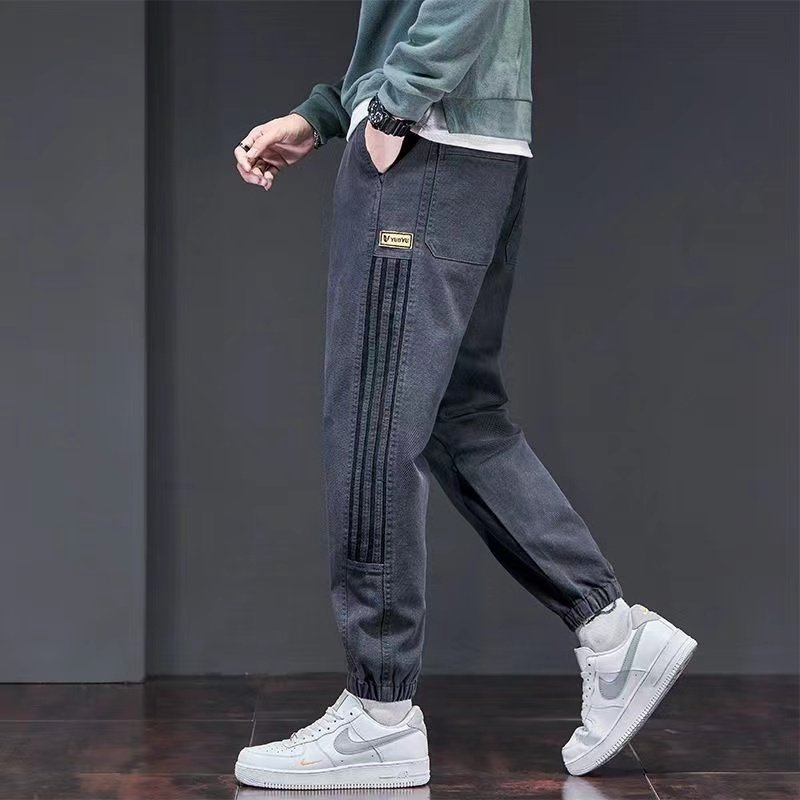 春秋季新款牛仔裤男学生潮流大码条纹束脚休闲长裤运动工装哈伦裤,男装,牛仔裤,淘宝优惠券,粉丝福利购,淘宝优惠卷