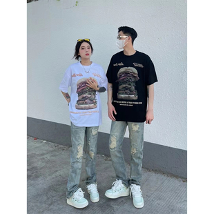 垂感百搭休闲裤 黄泥染做旧破洞牛仔裤 潮牌宽松直筒长裤 美式 子 男款